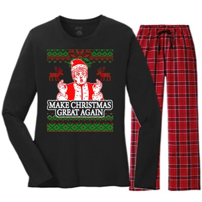 Make Christmas Great Again Santa Trump Ugly Women's Long Sleeve Flannel Pajama Set 