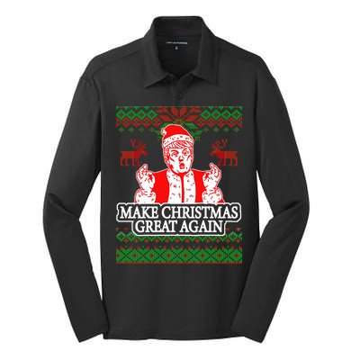 Make Christmas Great Again Santa Trump Ugly Silk Touch Performance Long Sleeve Polo