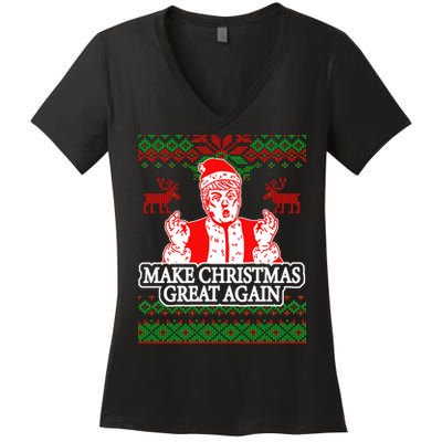 Make Christmas Great Again Santa Trump Ugly Women's V-Neck T-Shirt