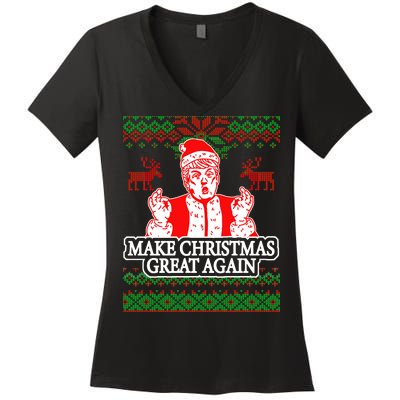 Make Christmas Great Again Santa Trump Ugly Women's V-Neck T-Shirt