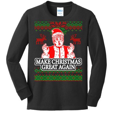 Make Christmas Great Again Santa Trump Ugly Kids Long Sleeve Shirt