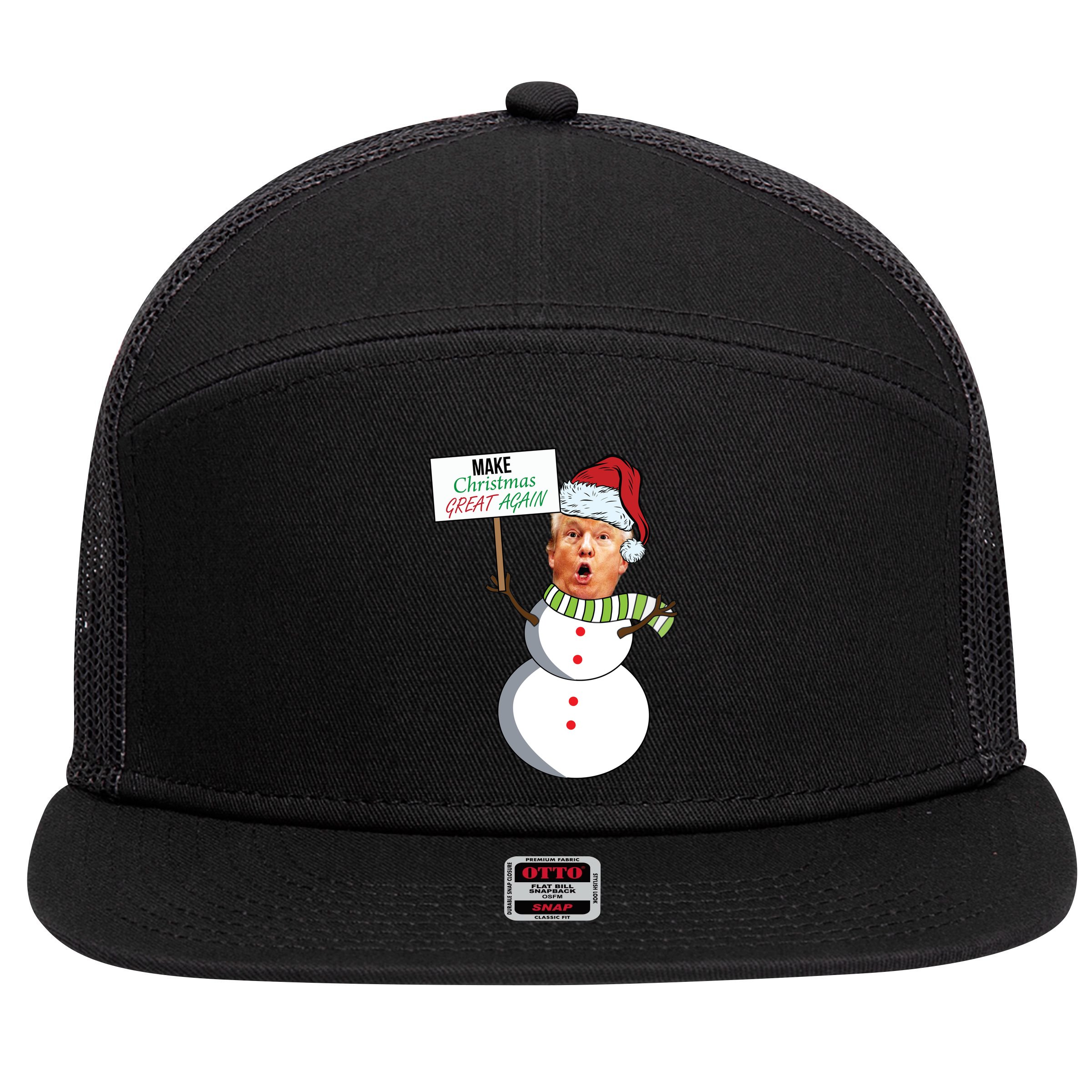 Make Christmas Great Again Trump Snowman 7 Panel Mesh Trucker Snapback Hat