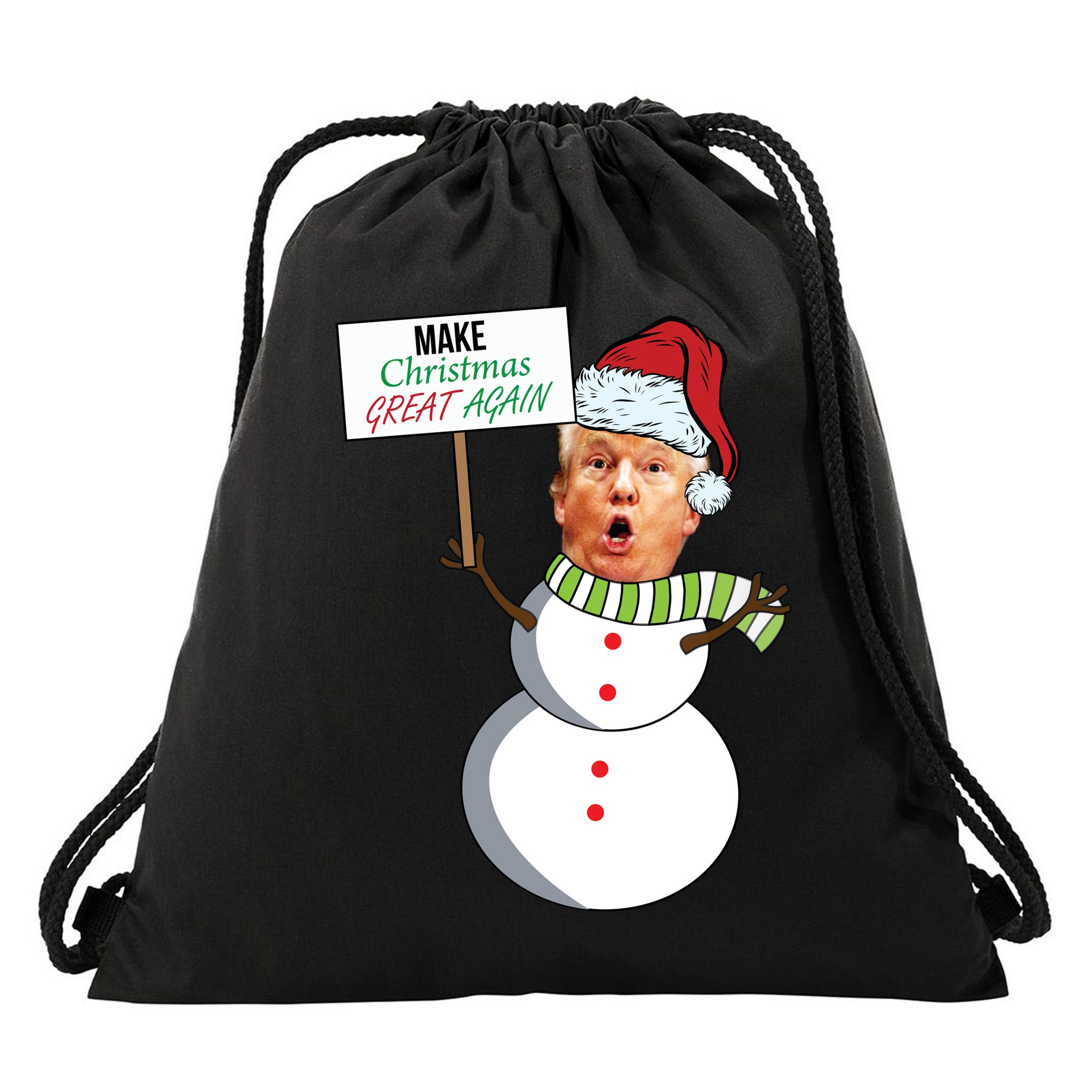 Make Christmas Great Again Trump Snowman Drawstring Bag