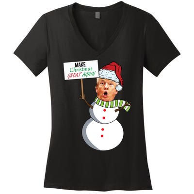 Make Christmas Great Again Trump Snowman Women's V-Neck T-Shirt
