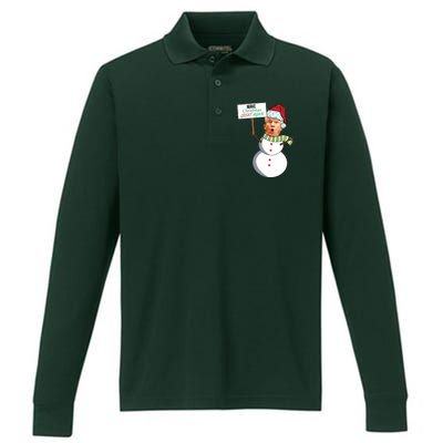 Make Christmas Great Again Trump Snowman Performance Long Sleeve Polo