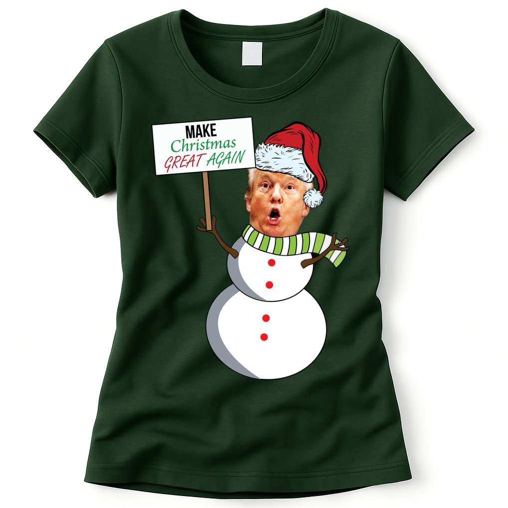 Make Christmas Great Again Trump Snowman Womens T-Shirt