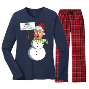 Make Christmas Great Again Trump Snowman Women's Long Sleeve Flannel Pajama Set 