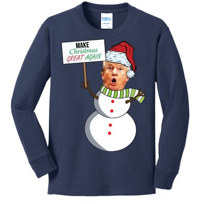 Make Christmas Great Again Trump Snowman Kids Long Sleeve Shirt