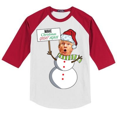 Make Christmas Great Again Trump Snowman Kids Colorblock Raglan Jersey