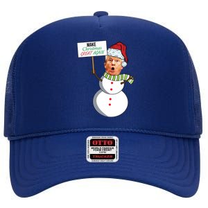 Make Christmas Great Again Trump Snowman High Crown Mesh Back Trucker Hat