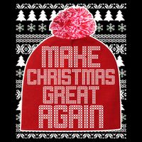 Make Christmas Great Again Ugly Christmas Sweater Design Stripe Pom Pom Beanie