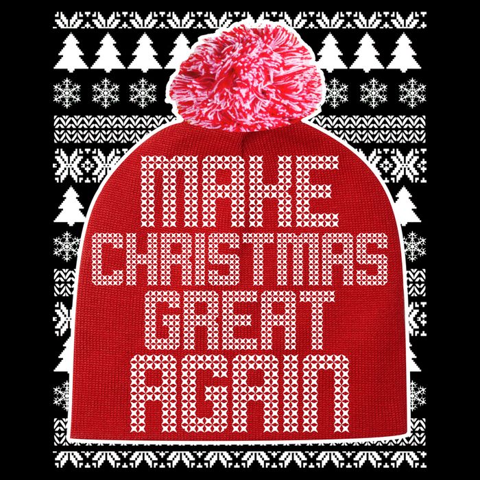 Make Christmas Great Again Ugly Christmas Sweater Design Stripe Pom Pom Beanie