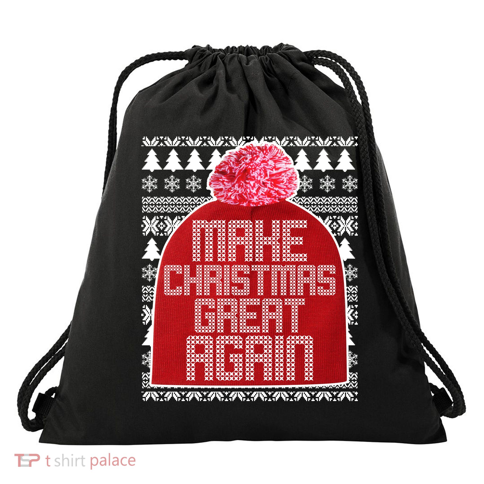 Make Christmas Great Again Ugly Christmas Sweater Design Drawstring Bag