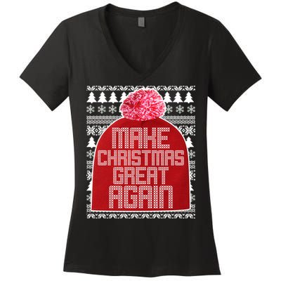 Make Christmas Great Again Ugly Christmas Sweater Design Women's V-Neck T-Shirt