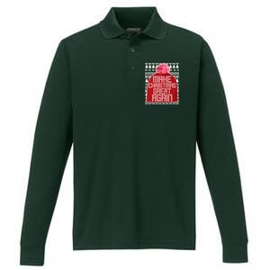 Make Christmas Great Again Ugly Christmas Sweater Design Performance Long Sleeve Polo