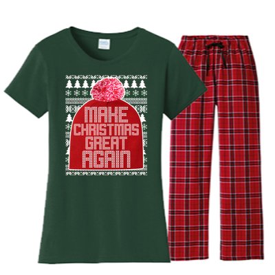 Make Christmas Great Again Ugly Christmas Sweater Design Women's Flannel Pajama Set