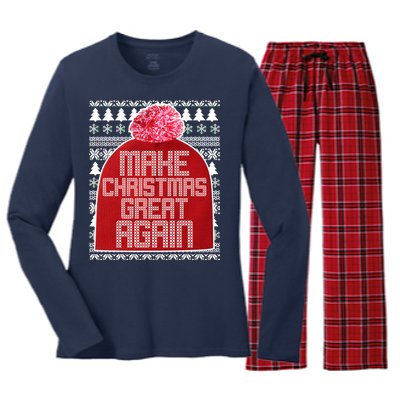 Make Christmas Great Again Ugly Christmas Sweater Design Women's Long Sleeve Flannel Pajama Set 