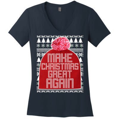 Make Christmas Great Again Ugly Christmas Sweater Design Women's V-Neck T-Shirt