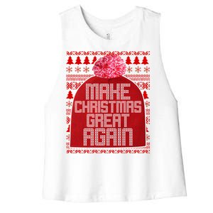 Make Christmas Great Again Ugly Christmas Sweater Design Women's Racerback Cropped Tank