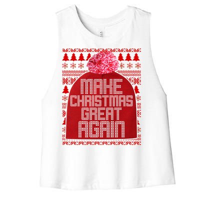 Make Christmas Great Again Ugly Christmas Sweater Design Women's Racerback Cropped Tank