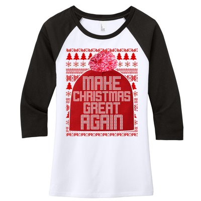 Make Christmas Great Again Ugly Christmas Sweater Design Women's Tri-Blend 3/4-Sleeve Raglan Shirt