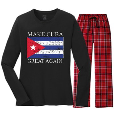 Make Cuba Great Again Cuban Flag Women's Long Sleeve Flannel Pajama Set 