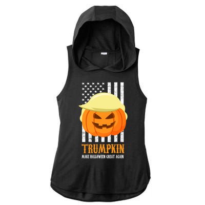 Make Halloween Great Again Trumpkin USA Flag Ladies PosiCharge Tri-Blend Wicking Draft Hoodie Tank