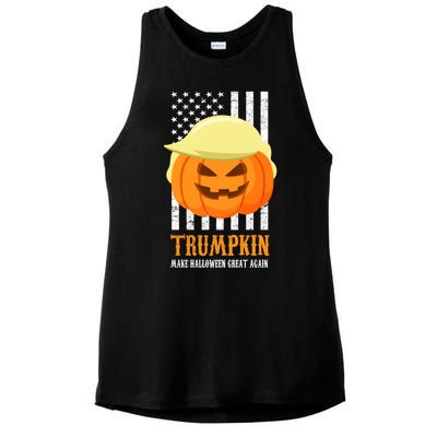 Make Halloween Great Again Trumpkin USA Flag Ladies PosiCharge Tri-Blend Wicking Tank