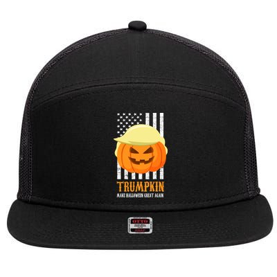 Make Halloween Great Again Trumpkin USA Flag 7 Panel Mesh Trucker Snapback Hat