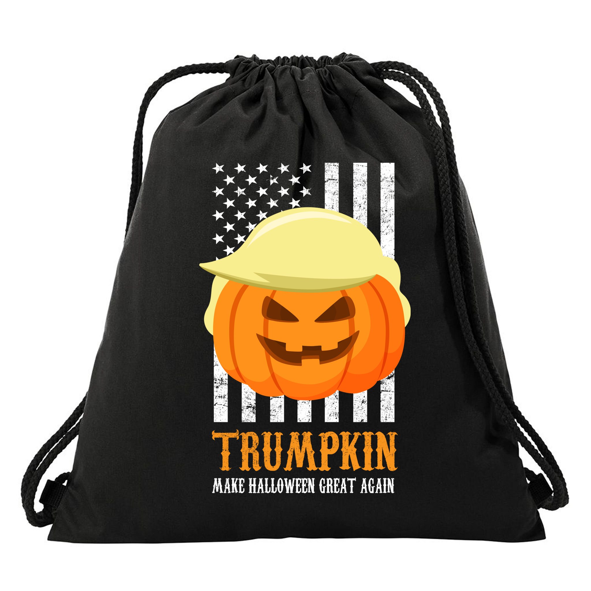 Make Halloween Great Again Trumpkin USA Flag Drawstring Bag