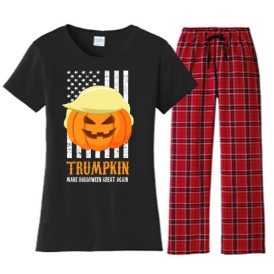 Make Halloween Great Again Trumpkin USA Flag Women's Flannel Pajama Set