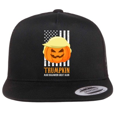 Make Halloween Great Again Trumpkin USA Flag Flat Bill Trucker Hat