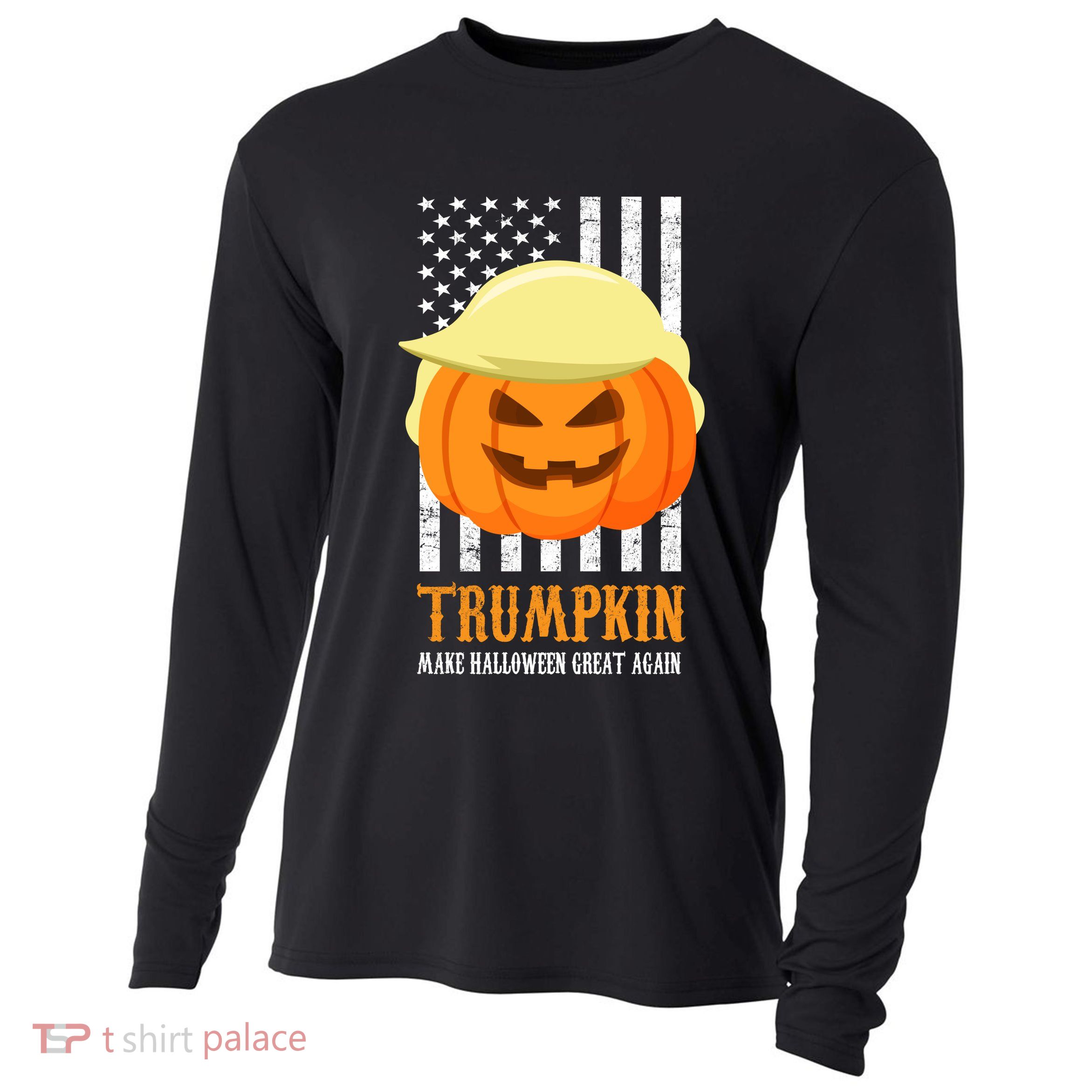 Make Halloween Great Again Trumpkin USA Flag Cooling Performance Long Sleeve Crew