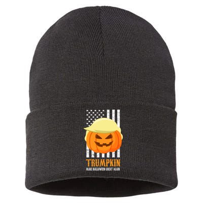 Make Halloween Great Again Trumpkin USA Flag Sustainable Knit Beanie