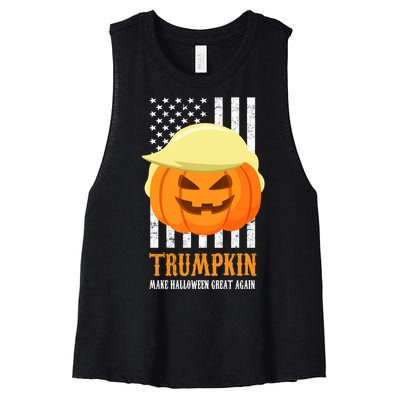 Make Halloween Great Again Trumpkin USA Flag Women's Racerback Cropped Tank