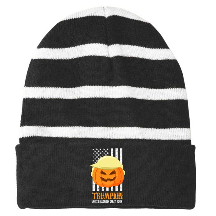 Make Halloween Great Again Trumpkin USA Flag Striped Beanie with Solid Band