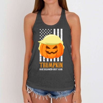 Make Halloween Great Again Trumpkin USA Flag Women's Knotted Racerback Tank