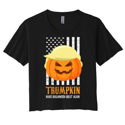 Make Halloween Great Again Trumpkin USA Flag Women's Crop Top Tee