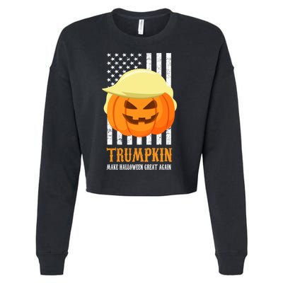 Make Halloween Great Again Trumpkin USA Flag Cropped Pullover Crew