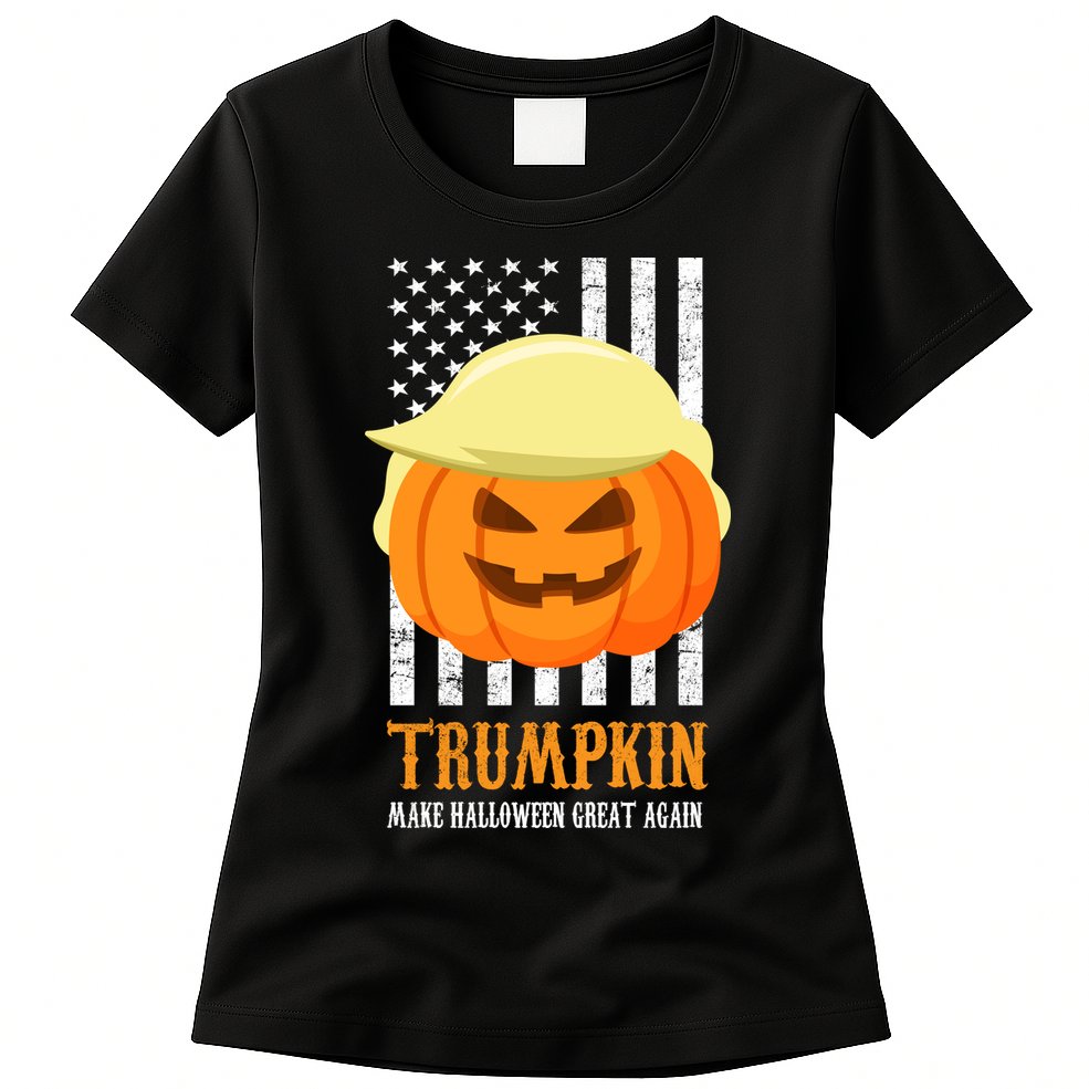 Make Halloween Great Again Trumpkin USA Flag Womens T-Shirt
