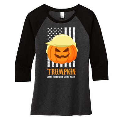 Make Halloween Great Again Trumpkin USA Flag Women's Tri-Blend 3/4-Sleeve Raglan Shirt