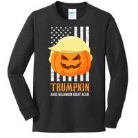 Make Halloween Great Again Trumpkin USA Flag Kids Long Sleeve Shirt