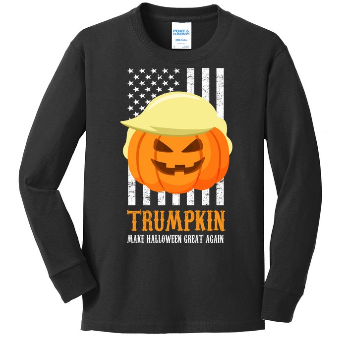 Make Halloween Great Again Trumpkin USA Flag Kids Long Sleeve Shirt