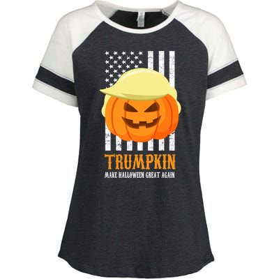 Make Halloween Great Again Trumpkin USA Flag Enza Ladies Jersey Colorblock Tee