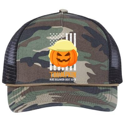 Make Halloween Great Again Trumpkin USA Flag Retro Rope Trucker Hat Cap