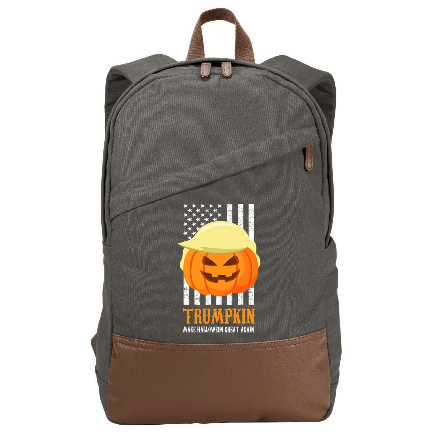 Make Halloween Great Again Trumpkin USA Flag Cotton Canvas Backpack