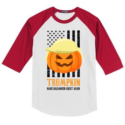 Make Halloween Great Again Trumpkin USA Flag Kids Colorblock Raglan Jersey