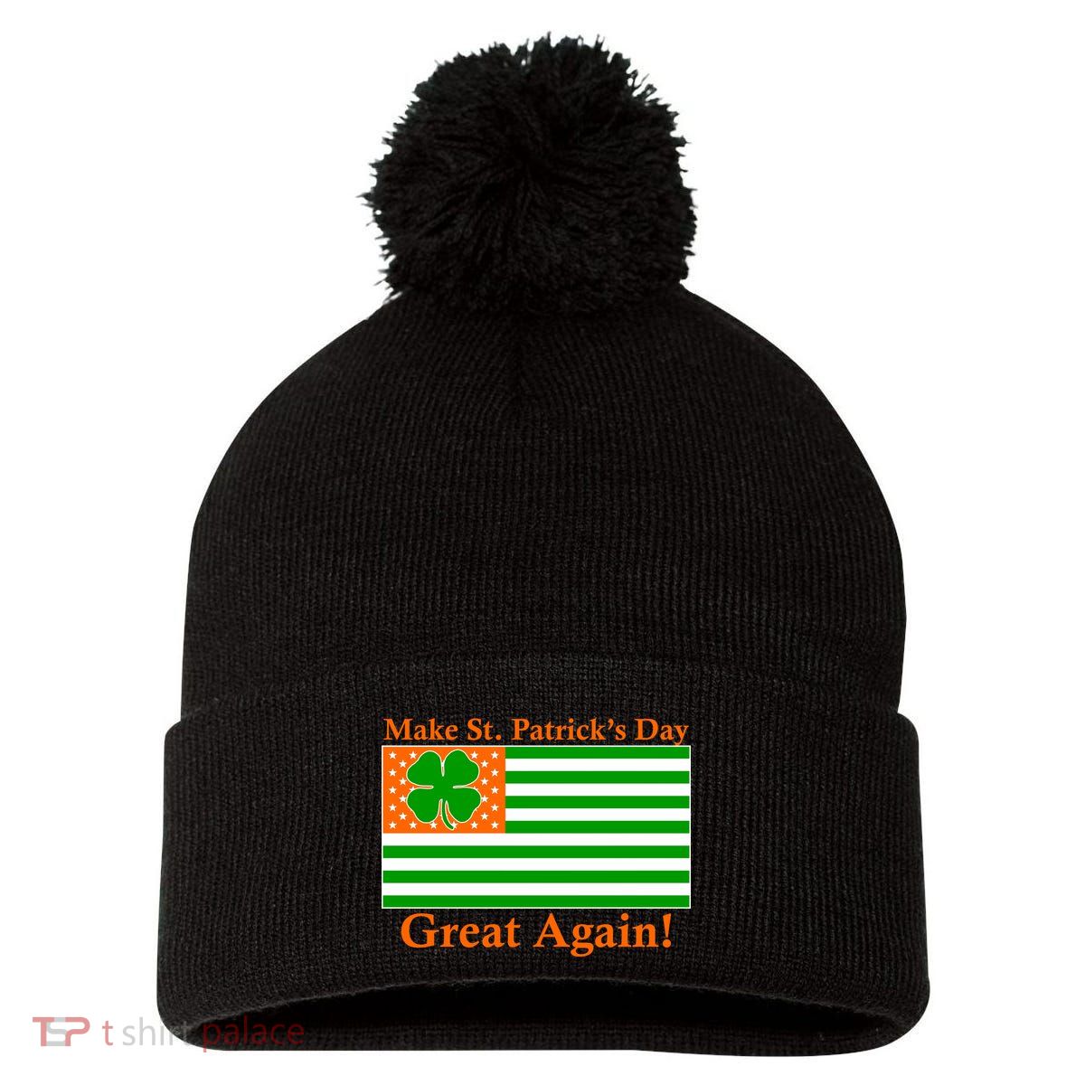 Make St. Patrick's Day Great Again! Irish America USA Clover Flag Pom Pom 12in Knit Beanie