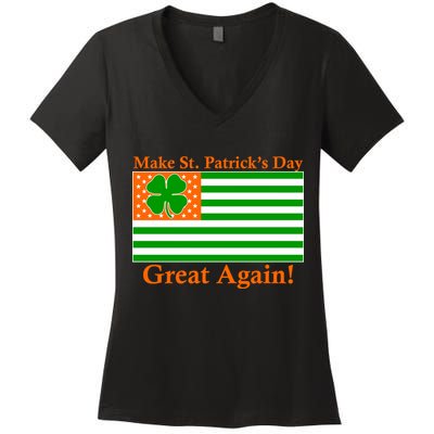 Make St. Patrick's Day Great Again! Irish America USA Clover Flag Women's V-Neck T-Shirt