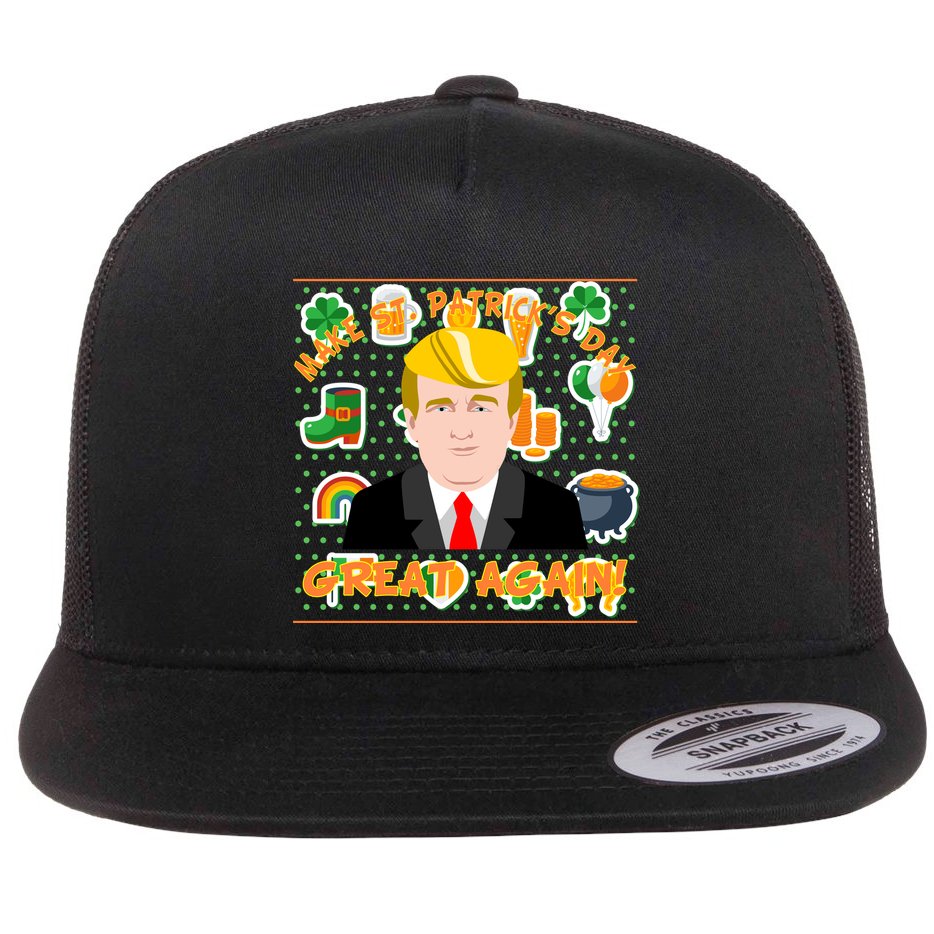 Make St. Patrick's Day Great Again President Donald Trump Flat Bill Trucker Hat